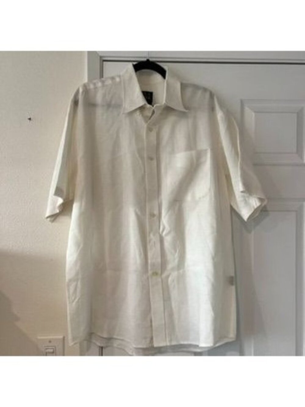 Men's White Linen Short Sleeve Button Front Shirt Size Large